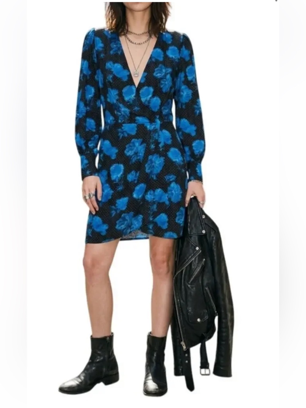 The Kooples Rose dot printed long sleeve wrap dress.